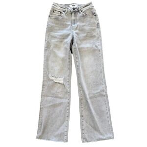 Mica Denim Womens Size 24 Distressed Wide Leg Mom Jeans Faded Gray High‎ Rise